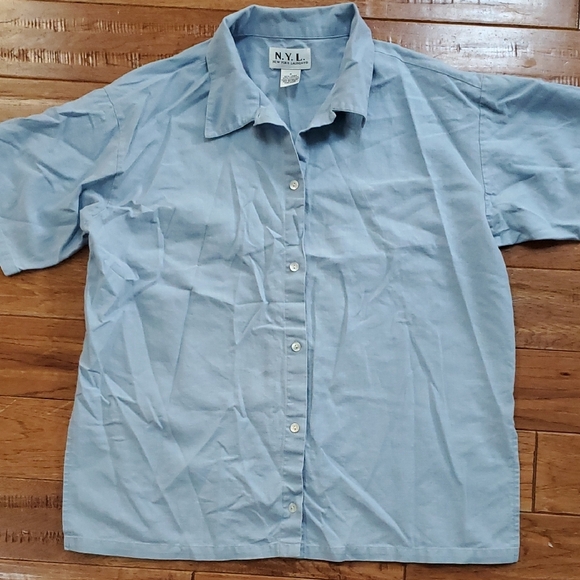 New York Laundry Blue Linen Blend Button Down Shirt - Picture 1 of 5